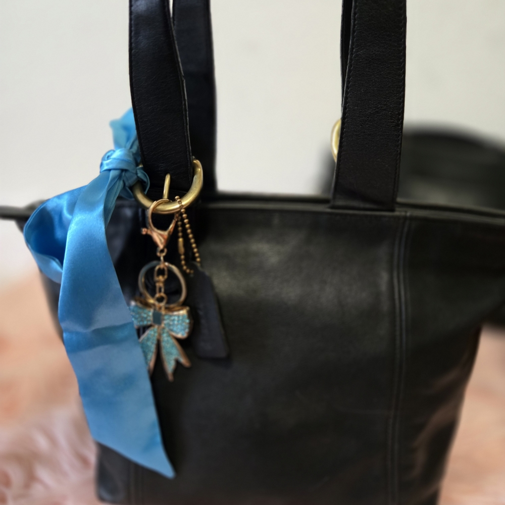 Coach Black Leather Tote with Blue Accent